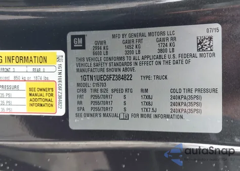 2015 GMC Sierra 1500 Sle z USA, uszkodzony, nr VIN 1GTN1UEC6FZ384822